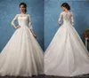 Amelia Sposa A 라인 레이스 웨딩 드레스 신부 가운 2024 3/4 긴 소매 아플리케 스위프 트레인 플러스 사이즈 신부 드레스