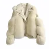 Outono Inverno Mulheres Leather Thicken Quente curto Motocicleta Fox Fur Jacket Coats Feminino Fluffy Pockets pele do falso Outwears