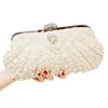 Women's Evening Bag for Lady Beige Beaded Female Clutch Fashion Diamond Pearl Tote Wedding