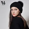 Furtalk Angola Fur Beret Hats for Women Warm Winter Women Fur Pom Pom Pom Hat Knit Beanie for Girls6807096