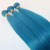 Mänskliga hårförlängningar Sky Blue Human Hair Weaves Brasiliansk rak Virgin Hair 100grampiece Quality6452353