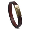 Tennis Classic Black Brown Genuine Leather Bracelet Personality Stainless Steel Bangle Magnet Clasp Men Vintage Jewelry Accessories1