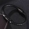 Charme Bracelets Mode En Cuir Tressé Bracelet Hommes Noir En Acier Inoxydable Fermoir Magnétique À La Main Bracelete Mâle Bijoux Cadeaux C00351
