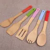 5 Colors Bamboo Spoon Spatula Portable Wooden Non-Stick Shovel Soup Spoon Kitchen Cooking Slotted Bamboo Spoon Spatula Espátula