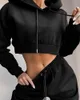 Heiße verkaufende Frauen 2-teilige Outfits Hosen Trainingsanzüge für Damen Crop Top Hoodie und Jogger-Sets T200917