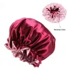 Women Double Layer Satin Sleep Bonnet Extra Large Solid Color Elastic Ruffles Reversible Hair Head Cover Sleep Cap 7 Colors