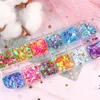 Holografische nagel Glitter Pailletten Sparkly 12 Grid / Set Eye Make Make Pailletten 3D Dunne Vlinder Flakes Poolse Decals Nail Art Decoraties