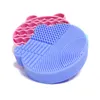 Tapis de nettoyage de brosse de maquillage en silicone 2 en 1 avec support de séchage de brosse Tapis de nettoyage de brosses Tampon de nettoyage de brosse cosmétique en forme d'ours portable