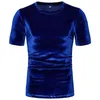 Velvet Solid Color T Shirt Men Summer Short Sleeve Streetwear Nightclub Hip Hop Tee Shirt Pollover Men Clothing