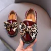 Fashion Girls Princess Shoes 2020 Autumn Kids Children Leopard Bow PU Leather Baby Anti-Slip Vintage Shoes Zapatos S11365