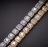 14k Yellow Gold Clustered Diamond Tennis Chain Real Solid Icy Mens 10mm Cubic Zircon Stones Bling Tennis Chain Hip Hop 18inch 22in297o