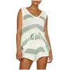 Women's Tracksuits Summer Striped Beach Strap V Neck Two Piece Set Crop Top And Shorts Drawstring White 2 Women Casual Outfits#D3