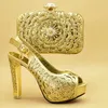 Latest Design African Women Wedding Shoes and Bag Set Decorated with Rhinestone Matching Italian Shoe and Bag Set Sexy Heels