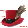 15CM 5 81 pollici cappello a cilindro in lana donna uomo Steampunk cilindro cappello Fedora lavoro manuale in pelle magia cosplay cappellini Drop1171R