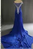 Prachtige lange bruidsmeisjekleding voor bruiloft van de schouder kralen Watteau ruched back rits mermaid prom jurk sweep trein formele jurk