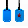 Silicone Dog Tag Pendant with Star Kids Teether Teething Toys Oral Sensory Autism Chew Toy Silicone Necklace