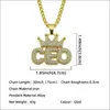 Ship Hop Rhinestones Bling Bling Iced Out Crown CEO Pendants Necklace for Men rapper Jewelry Drop 240Z