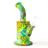 Utskrift 8 5inches Silikon Vattenrör Recycler Bubbler Silicone Bongs 14mm Joint Oil Rigs and Glass Bowl 234Y2794944