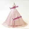 Rose Pink 2021 Quinceanera Jurken voor Sweet 16 Girls High Neck Kralen Koud Schouder Crystal Bling Tulle Corset Back Ball Towns Prom Long