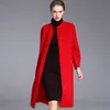 Uzun Yün Karışımları Kaşmir Mont Kadınlar Için 2020 Sonbahar Kış Bayanlar Ceketler Artı Boyutu Palto Çift Taraflı Kırmızı Moda