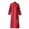 Vestido Cheongsam para hombre, para novio, boda, fiesta, Qipao, bordado rojo, estilo chino, traje Tang, ropa de escenario de película de TV