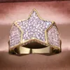 Hip Hop Bling Jewelry Iced Out Cool Boy Mens Star Shape Ring Gold Plated CZ Cubic Zirconia Bling Hiphop Rings for Men312I212Y