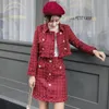 Suits Mulheres Runway Designer Senhora elegante do escritório formal paletó de tweed Red Blazer Mini-saia 2 conjuntos de peças 2020 Outono Inverno