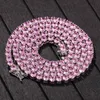 Chains THE BLING KING 4mm Pink Iced Cubic Zirconia Tennis Gold Silver Color Necklace Colored Fashion Hiphop Jewelry