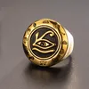 Clusterringen Valily Men039S roestvrij staal Egypt Eyty Eye of Horus Ring Gold Round Top Signet Protection Symbool Sieraden voor MAN5986251