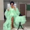 Mint verde Ruffled em camadas maternidade Prom Dress For Baby Showers Maxi Tulle Robe vestido de noite grávida Tiro Mulher Dress For Foto Vestidos