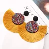 2021New Arrival Sector Design Dangle & Chandelier Japanese Style Women Beautiful Earrings Fan Shaped Tassels And Full Beads Disk Fashion Ear Rings