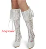 Bottes élégantes Sexy Lady printemps dentelle pompes 2 pouces talon moyen robe de soirée de bal blanc bout pointu mariage de mariée