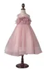 Robes de demoiselle d'honneur rose Blush pour mariage, robe de fête d'anniversaire pour enfants, col en bijou transparent, à volants, tendance