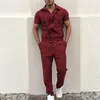 Summer Zipper Jumpsuit Streetwear Male Tracksuits Short Sleeve Solid Color Cargo Pants Set Jumpsuits Overalls M-2XL