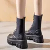 Femmes bottines à talons hauts 2020 automne vent cuir épais avec des bottes courtes mode croix sangle chaussures à semelles compensées