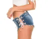 Cortos de jeans de qualidade shorts Trassel Rapped Lace Up Cut Off Ultra Low Waist Jeans Denim calças calças de praia sexy KC0063005989
