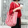 Над большой Gingham Vintage Hot Canvas Tote Bags 2021 Женщины Подросток Повседневная Фэрбинская Ежедневная Многоразовая Дополнительная Сумка Женщина Большая открытая сумочка