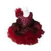 Nieuwe collectie Bourgondië Puffy Skirt Girl's Pageant Jurken met pailletten grote boog Sash Girls verjaardagsfeestjes