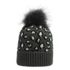 Feanie/crânio Caps Mulheres Hat Hat Leopard Print Warm Knit