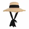 Terra feita à mão Raffia Sun Hats for Women Black Ribbon Lace Up Large Brim Straw Hat ao ar livre Caps de verão Chapeu feminino3817422