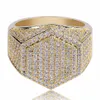 Hip Hop Cube Hexagon Ring Copper Gold Silver Color Plated Iced Out Micro Pave Cubic Zircon Ring for Men Women r019764378