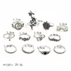 12 pezzi/set Women Punk Punk Vintage Knuckle Rings Hippie Flower Elephant Crown Ring Set Personality Jewelry Accessori