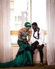 ASO EBI 2021 Hunter arabski zielona syrenka wieczorowe sukienki koronkowe sukienki balsame z baldachami Sheer szyi formalny impreza druga recepcja 268f