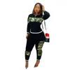 Womentracksuit Leopard Camouflage Splicing Tracksuit Two Piece Set Sweatshirt Top and Pantal