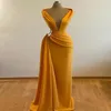 Sexy diepe v-hals oranje prom jurken lange plooien satijnen zeemeermin avondjurk gewaad de soiree 2021 yong meisjes formele jurken