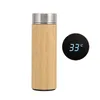 Großhandel Temperaturanzeige Bambus Thermos Reisen Sport Double Wall Isolierflasche Edelstahl Tragbare Kaffee-Tee-Becher