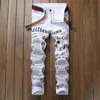 Men's Jeans Men Straight Slim Fit Skinny White Color Pants Letter Printed Fashion Male Denim Trousers Drop