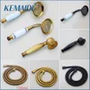 KEMAIDI Brass Handle Rain Spray Water Saving Head For Bathroom Accessories Gold Shower Hose Plastic White 200925