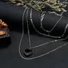 Catene 4 strati collana a catena con ciondolo a forma di cuore in pietra di cristallo girocollo a più strati con ciondolo per regalo di gioielli da donna1