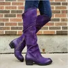 Frauen Über Knie Hohe Stiefel Chaussure Booties Mid Heels Gladiator Vintage PU Leder Matin Schuhe Frau Zapatos Mujer Sapato